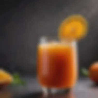 A close-up of a glass of freshly squeezed juice