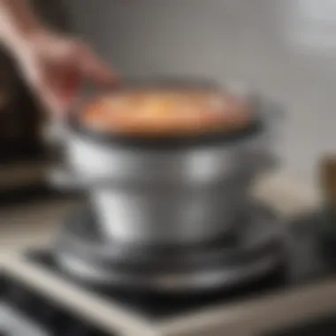 Close-up of ergonomic pot lid storage design