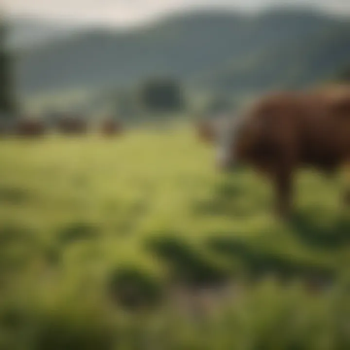 A serene pasture with grazing cattle, representing sustainable farming practices.