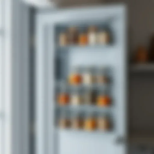 Elegant over-the-door spice rack showcasing various spices in glass jars