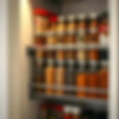 Organized spice jars in a well-structured over-the-door spice rack