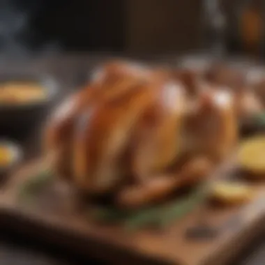 The Perfect Grilled Chicken Presentation A perfectly grilled whole chicken resting on a wooden board