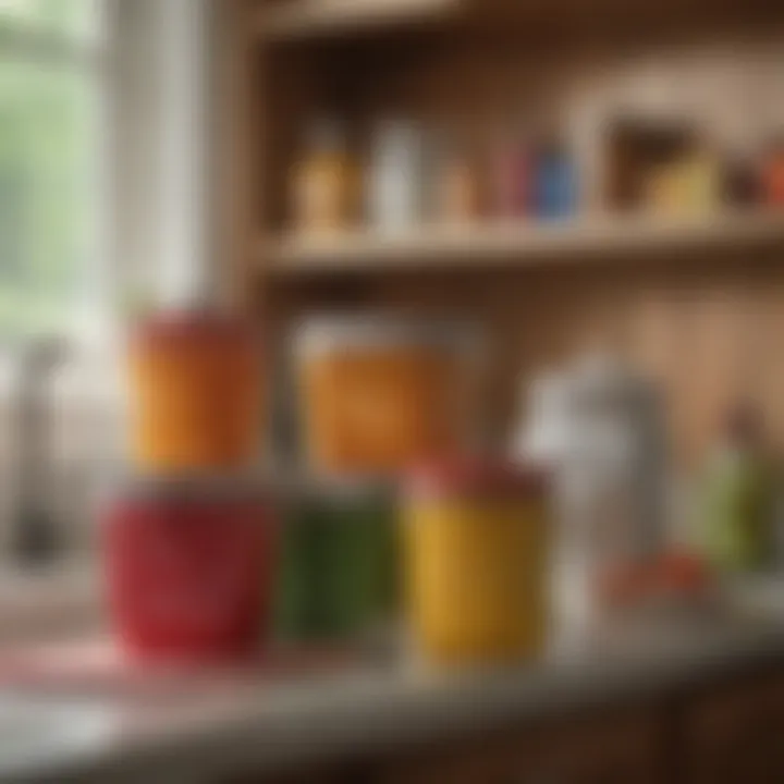 Pioneer Woman containers arranged aesthetically on a kitchen shelf