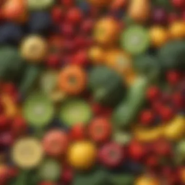 Vibrant Fresh Produce for Plant-Based Eating Colorful array of fresh fruits and vegetables arranged artistically