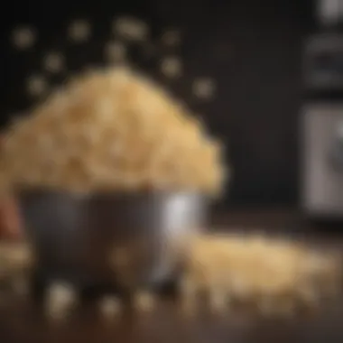 A countertop popcorn popper in action with popcorn kernels popping inside