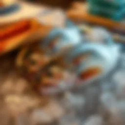 Freshly caught pollock fish on ice