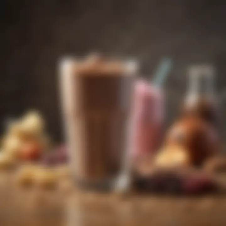 Nutritional ingredients used in protein shakes displayed artistically