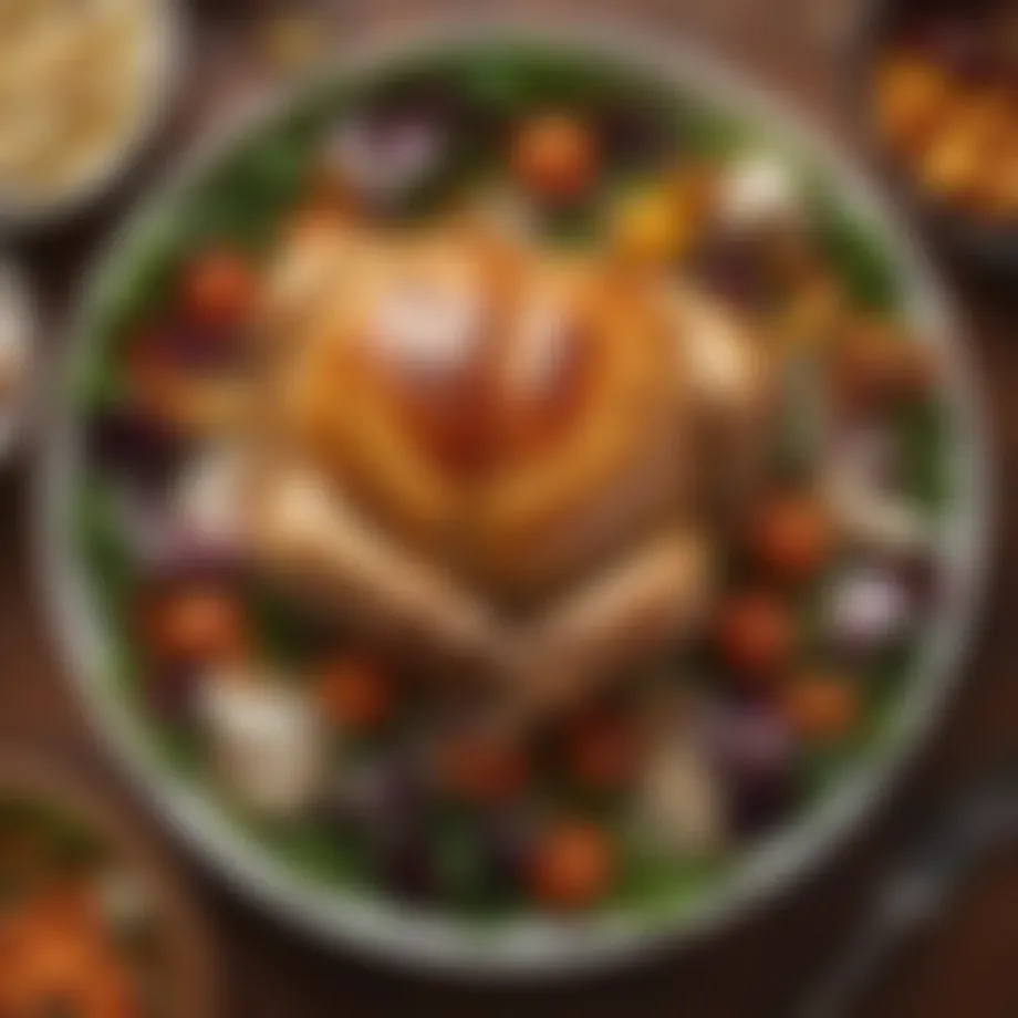 A vibrant salad featuring rotisserie chicken, fresh greens, and colorful vegetables