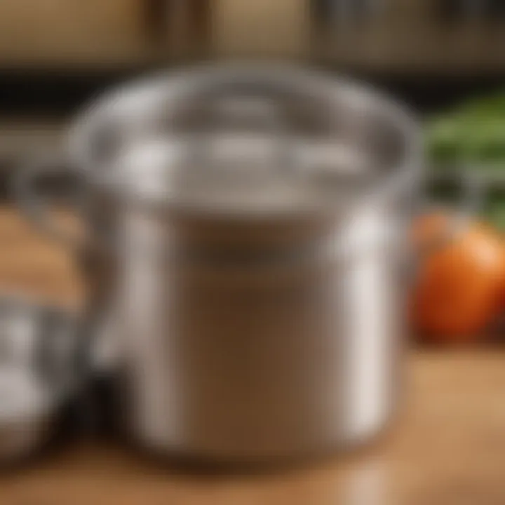 Close-up of Rachael Ray stainless steel pot showcasing its shiny finish