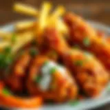 A vibrant plate of ranch fried chicken wings garnished with fresh herbs