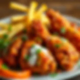 A vibrant plate of ranch fried chicken wings garnished with fresh herbs