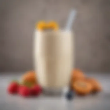 A refreshing glass of almond milk smoothie garnished with fruits