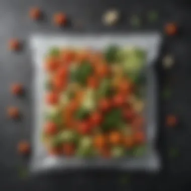 Close-up of a resealable vacuum bag containing fresh vegetables