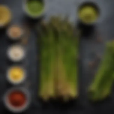 A variety of seasonings and garnishes for asparagus