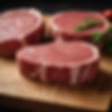 Selection of high-quality eye of round beef cuts displayed on a butcher's block.