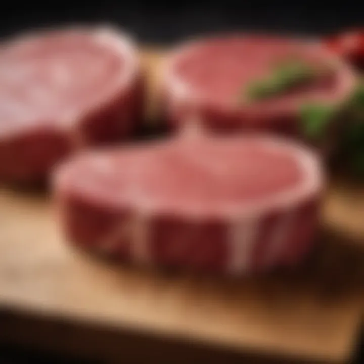 Selection of high-quality eye of round beef cuts displayed on a butcher's block.