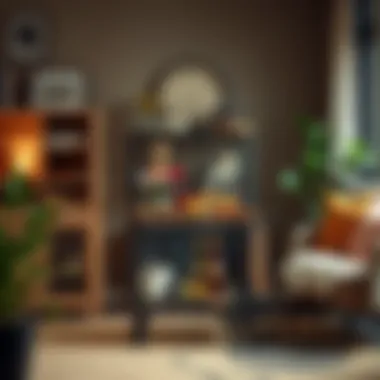 Enhancing Gatherings with Functional Design Functional bar cart in a cozy home setting, enhancing social gatherings