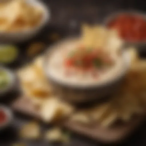 A bowl of creamy Rotel cheese dip surrounded by tortilla chips