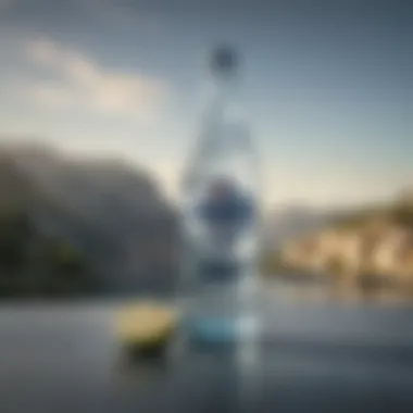 San Pellegrino water served in a stylish glass with a scenic backdrop.