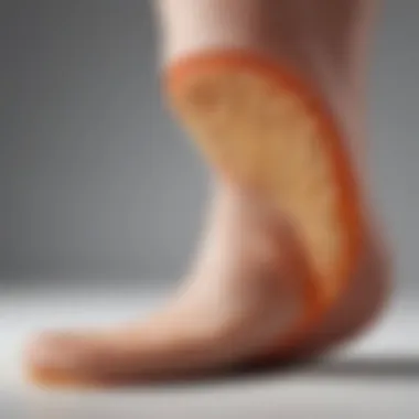 A close-up of a supportive shoe sole designed for knee pain relief.