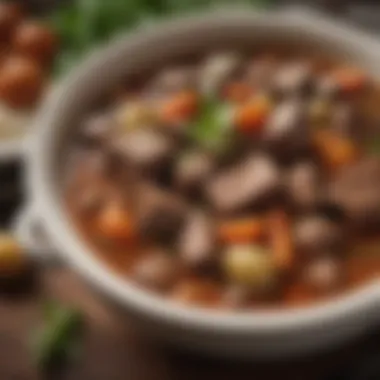 Flavor Enhancements for Beef Stew Fresh herbs and spices arranged next to beef, hinting at flavor enhancement.