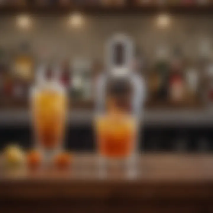 An elegant cocktail shaker and glass set on a bar