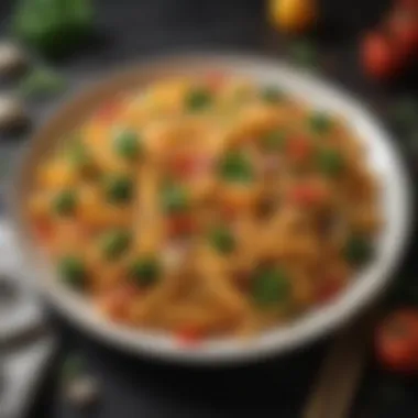 Vibrant Pasta Dish A colorful plate of pasta with fresh vegetables and herbs