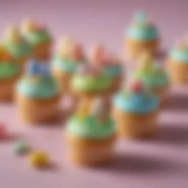 Colorful mini cupcakes decorated with Easter-themed frosting and edible decorations