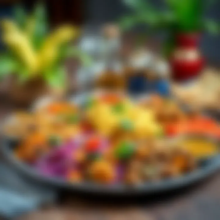 Colorful platter of assorted vegetarian Indian dishes