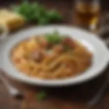 A beautifully plated pasta dish with fresh herbs.