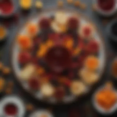 Exquisite Platter of Small Jams and Accompaniments A beautifully arranged platter featuring small jams and complimentary snacks