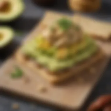 Whole grain crackers with avocado spread