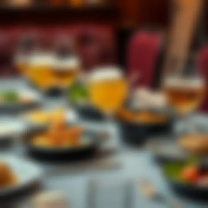 An elegant table setting featuring a variety of dishes and sour beer.