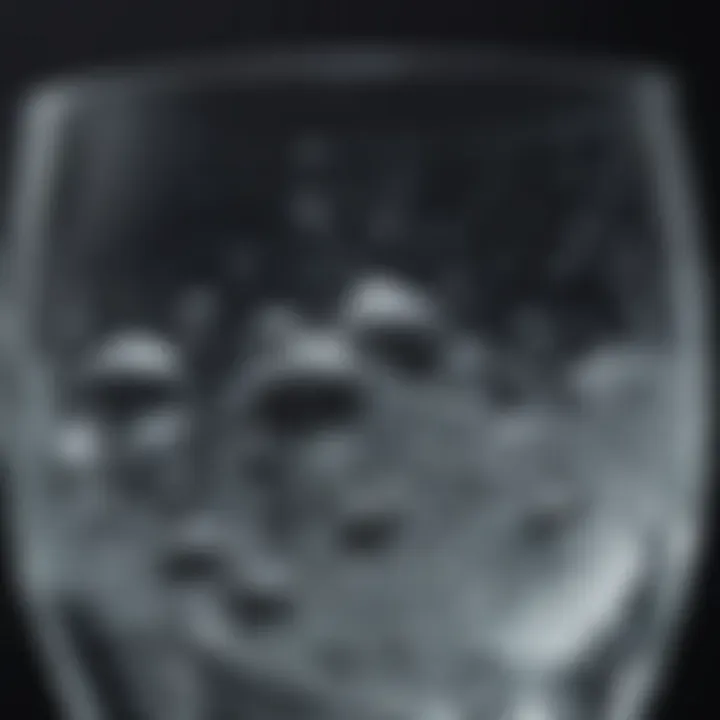 A close-up view of a glass of sparkling water with bubbles