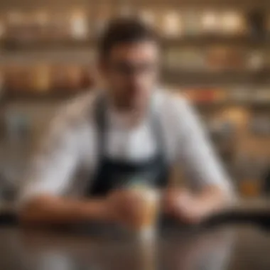 A barista crafting a specialized beverage in a bustling Starbucks