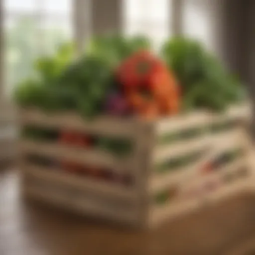 Fresh vegetables stored in a wooden crate