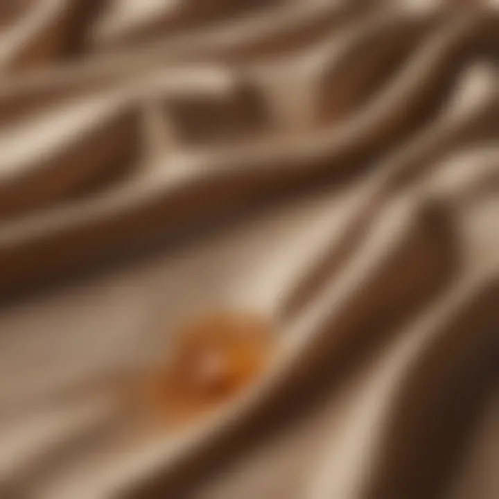 Close-up of a fabric with an oil stain before cleaning