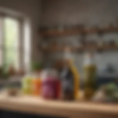 Sustainable Kitchen Essentials Sustainable kitchen setup featuring reusable oil bottles