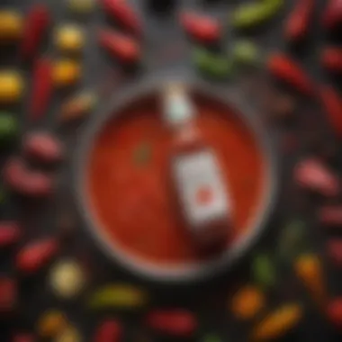 An artistic representation of Tabasco steak sauce ingredients, highlighting peppers and spices.