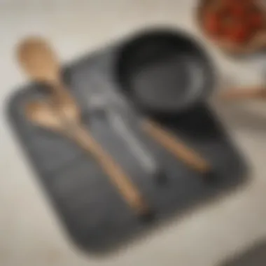 Neatly Arranged Kitchen Utensils on the Target Dish Drying Mat Target dish drying mat with kitchen utensils arranged neatly on it.
