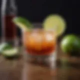 A vibrant tequila cocktail garnished with fresh lime and herbs