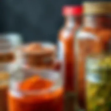 A close-up of colorful seasoning blends in jars, showcasing their texture and vibrancy.