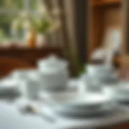 Elegant arrangement of plain white dish set on a dining table