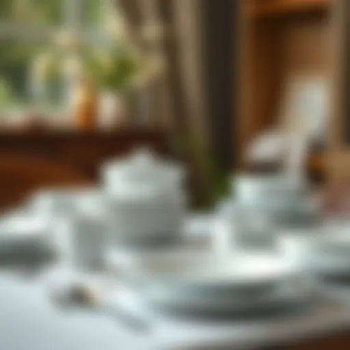 Elegant arrangement of plain white dish set on a dining table