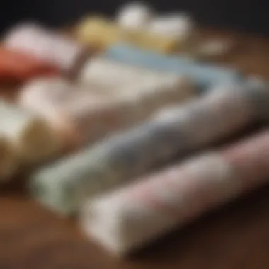 Various rolled napkin styles displayed