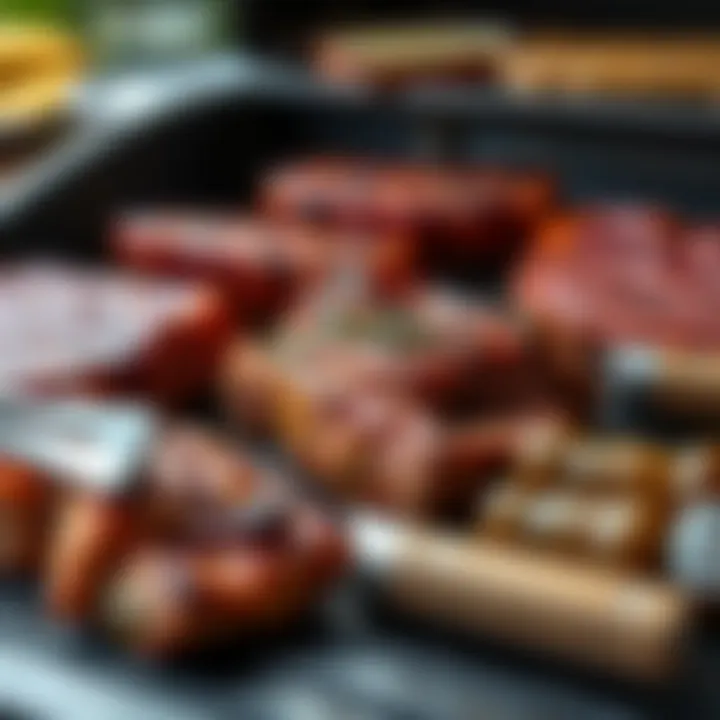 Variety of premium cuts of meat marinated and ready for grilling