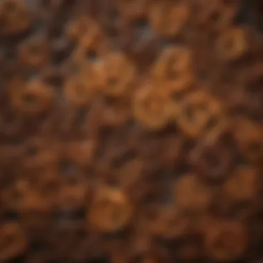 A beautifully styled overhead shot of assorted chocolate and caramel pretzels