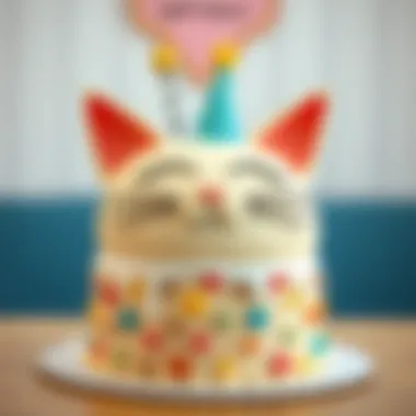 A Stunning Cat Birthday Cake with Whimsical Decorations Elegant cat birthday cake adorned with playful decorations