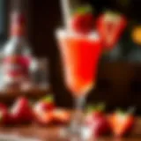 Elegant glass of frozen strawberry daiquiri garnished with fresh strawberries