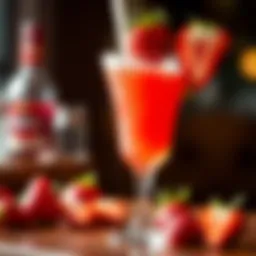 Elegant glass of frozen strawberry daiquiri garnished with fresh strawberries